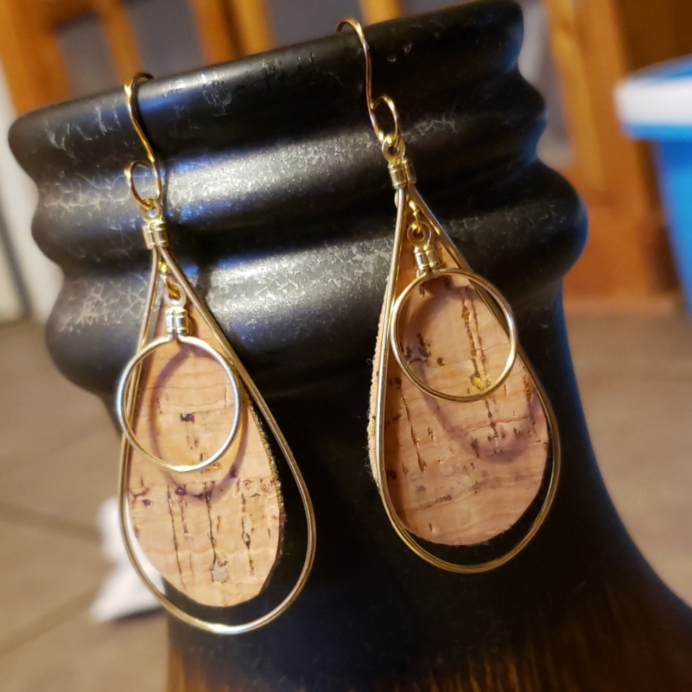 ‼‼CORK FAUX LEATHER EARRINGS IN TEARDROP SHAPE‼‼‼‼